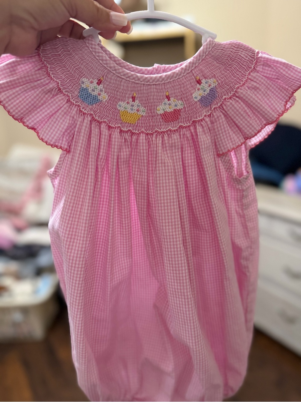 Girls' Pink Smocked Cupcake Romper